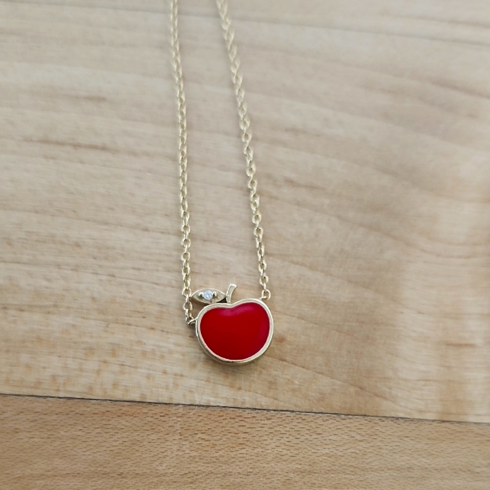 BabyGold Gold Apple Pendant Necklace with Diamond Detail